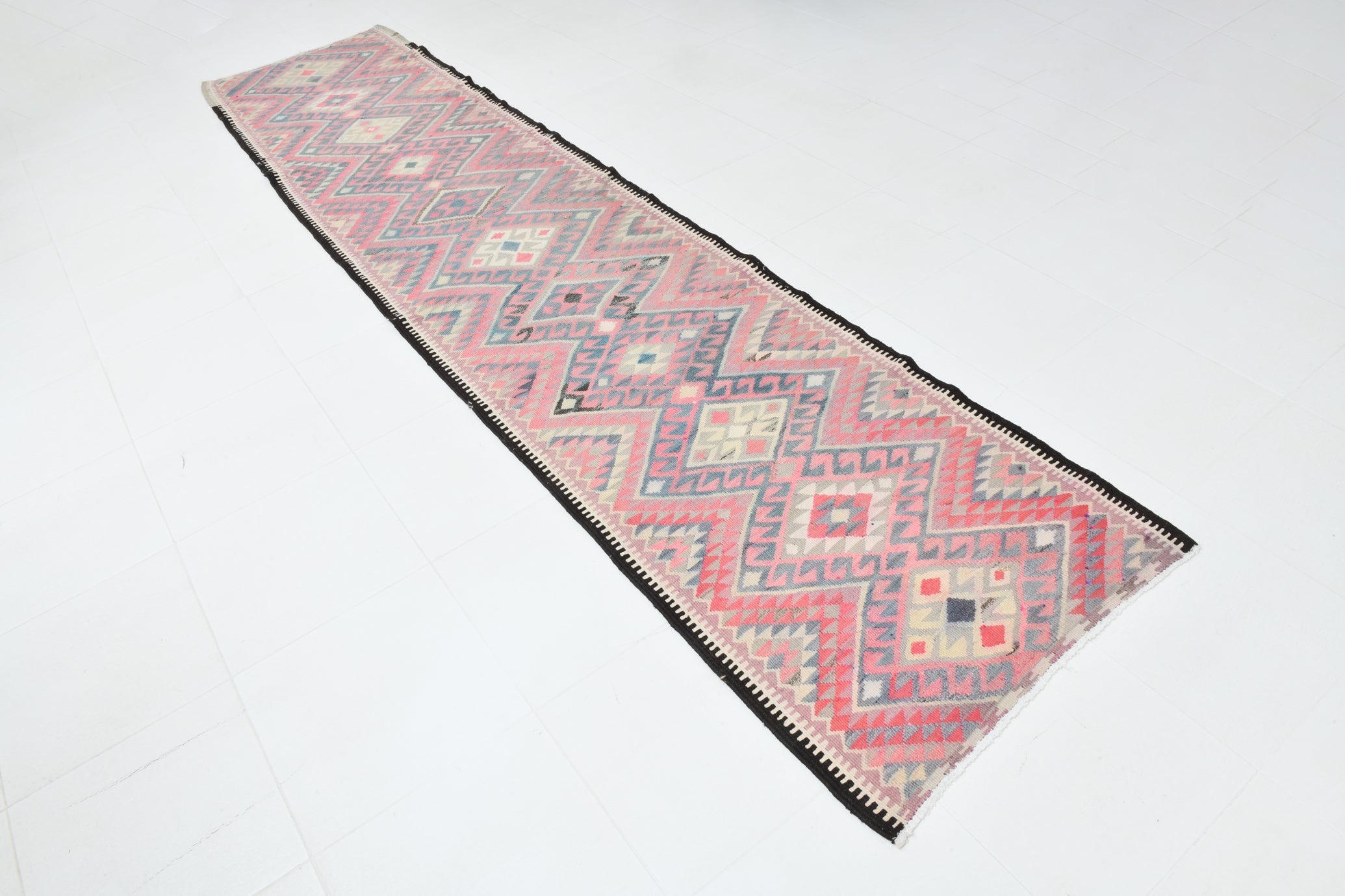 Vintage Anatolian Kilim Runner, Geometric, 2'9" x 12'6" ft
