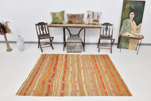 Vintage Tukish Kilim Anatolian Red Brown 5'1" x 6'7" ft