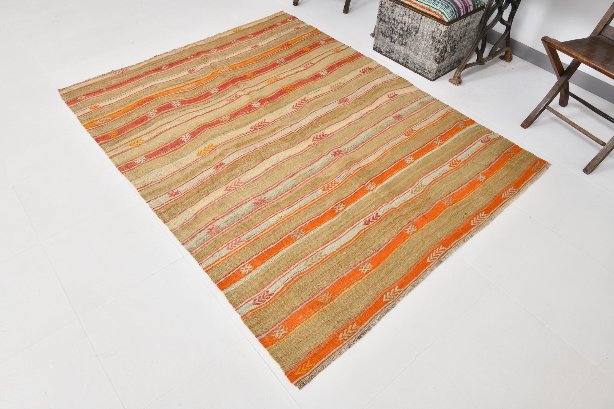 Vintage Tukish Kilim Anatolian Red Brown 5'1" x 6'7" ft