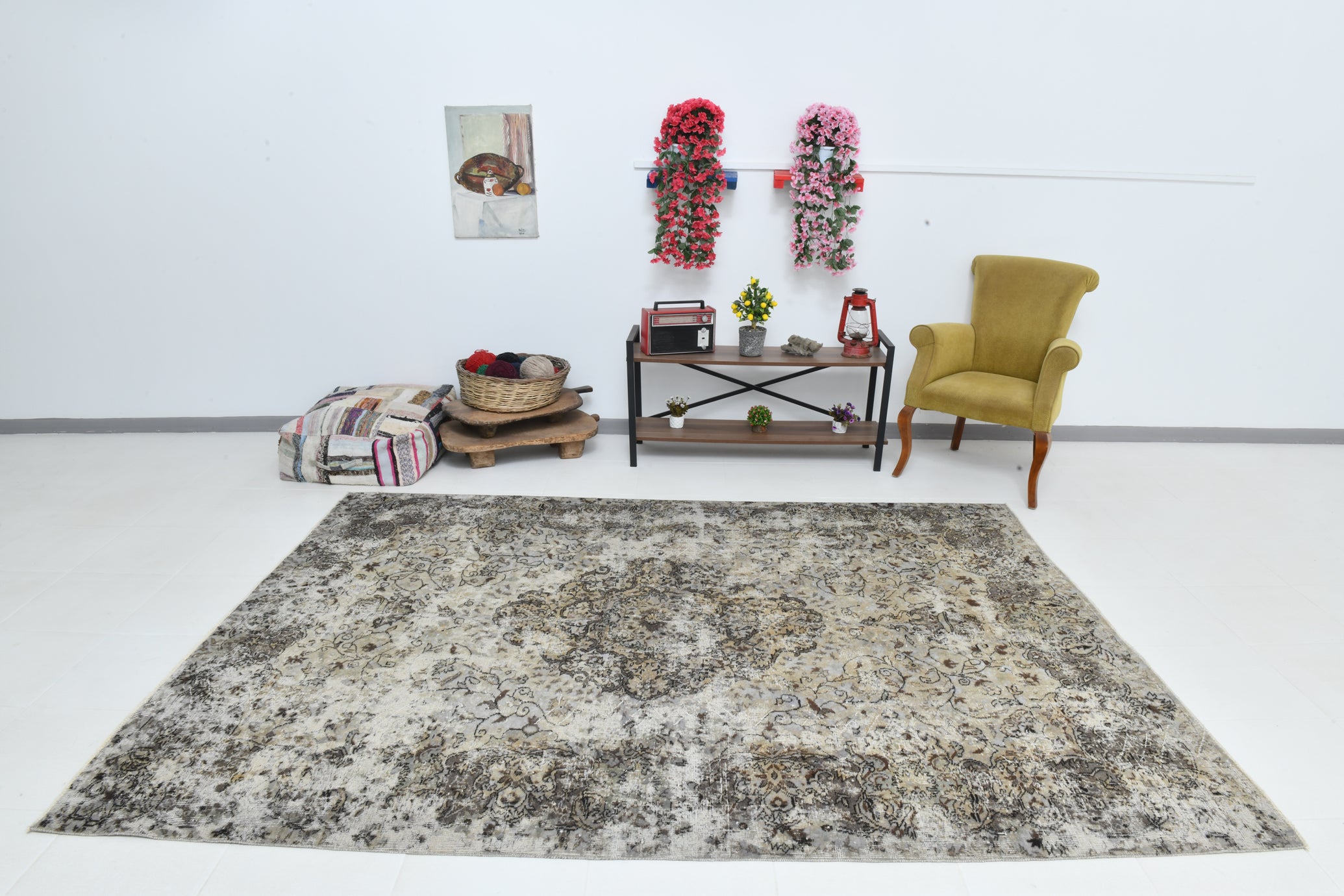 7x9 Gray Vintage Turkish Rug | Distressed Persian