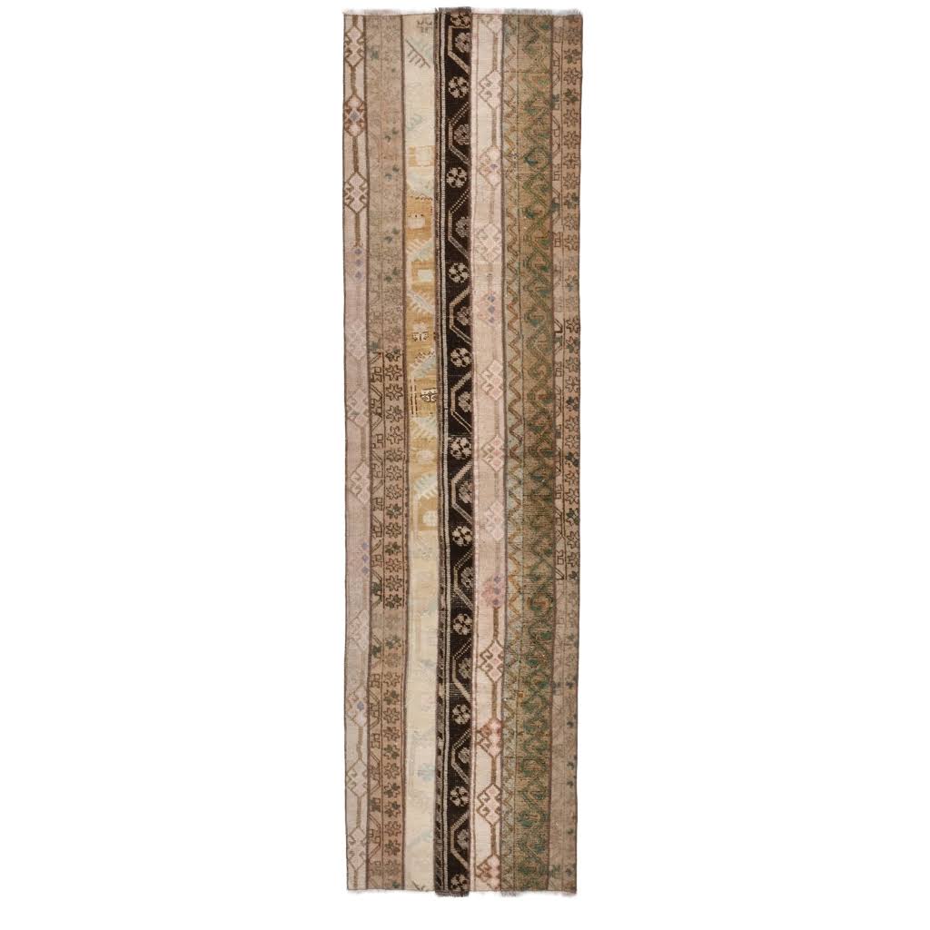 One of a kind Patchwork Runner Rug 2'6" x 9'5" ft, Brown