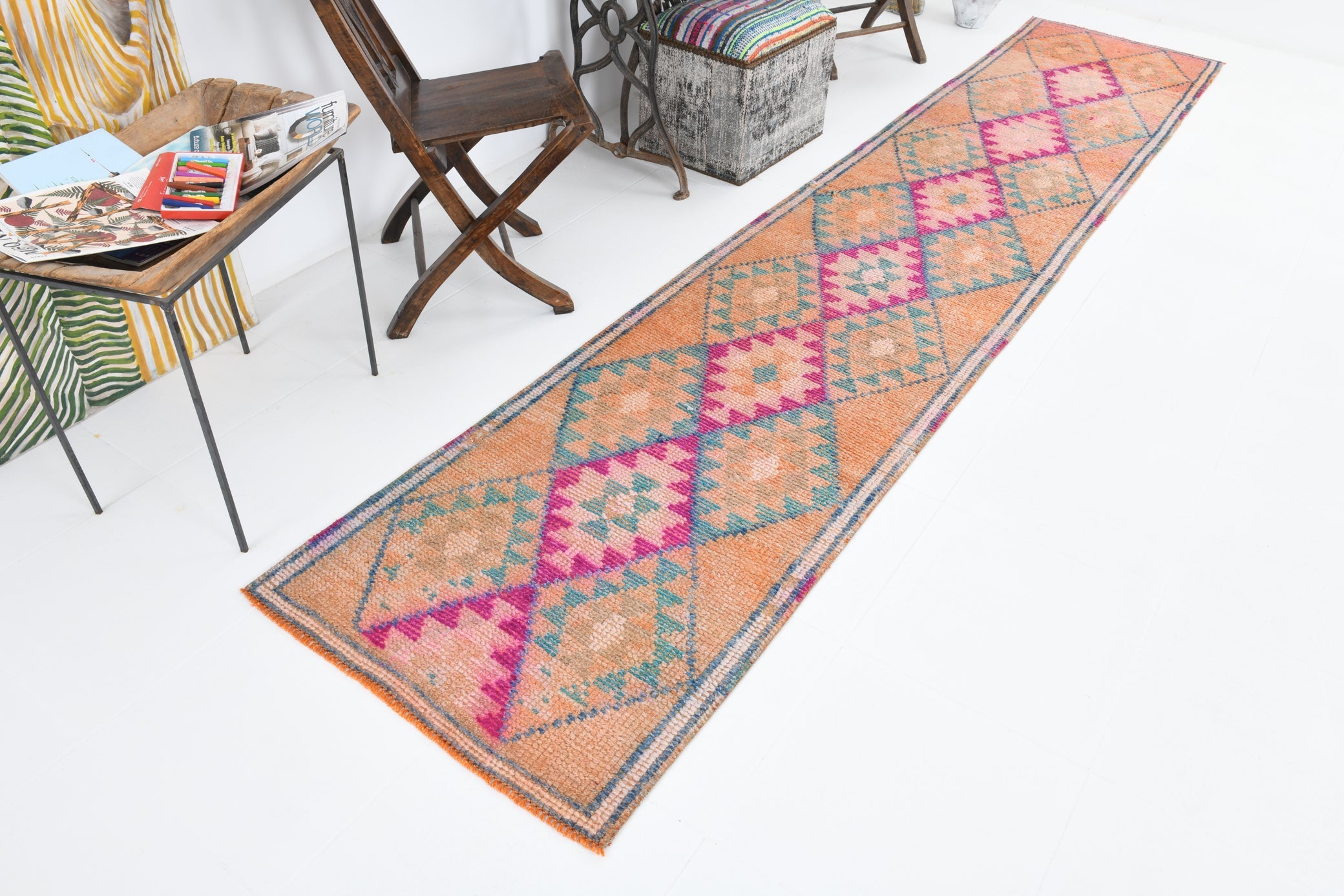 Vintage Herki Runner Rug 2'5" x 12'1" ft