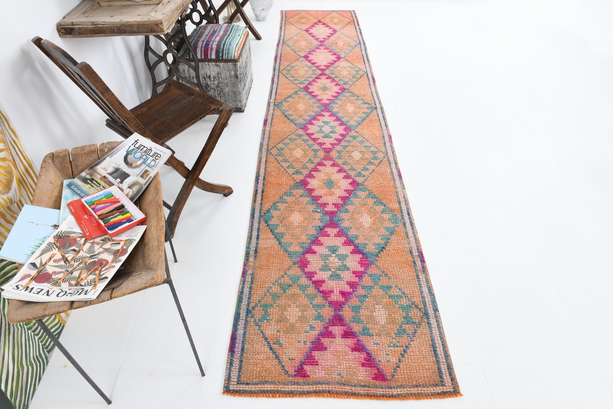 Vintage Herki Runner Rug 2'5" x 12'1" ft