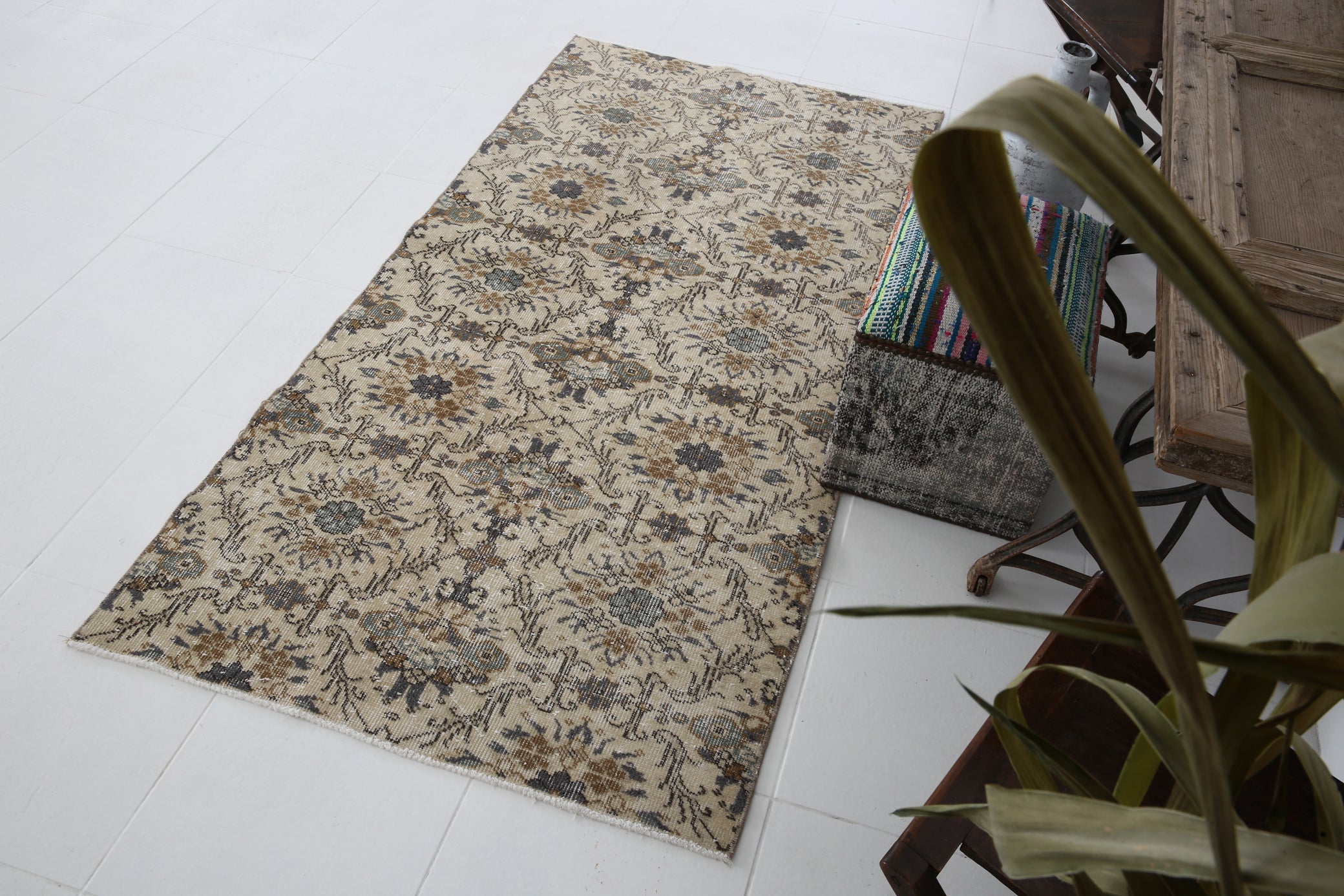 Hand-Made Turkish Vintage Rug 3'4" x 6'9" ft Mini Rug