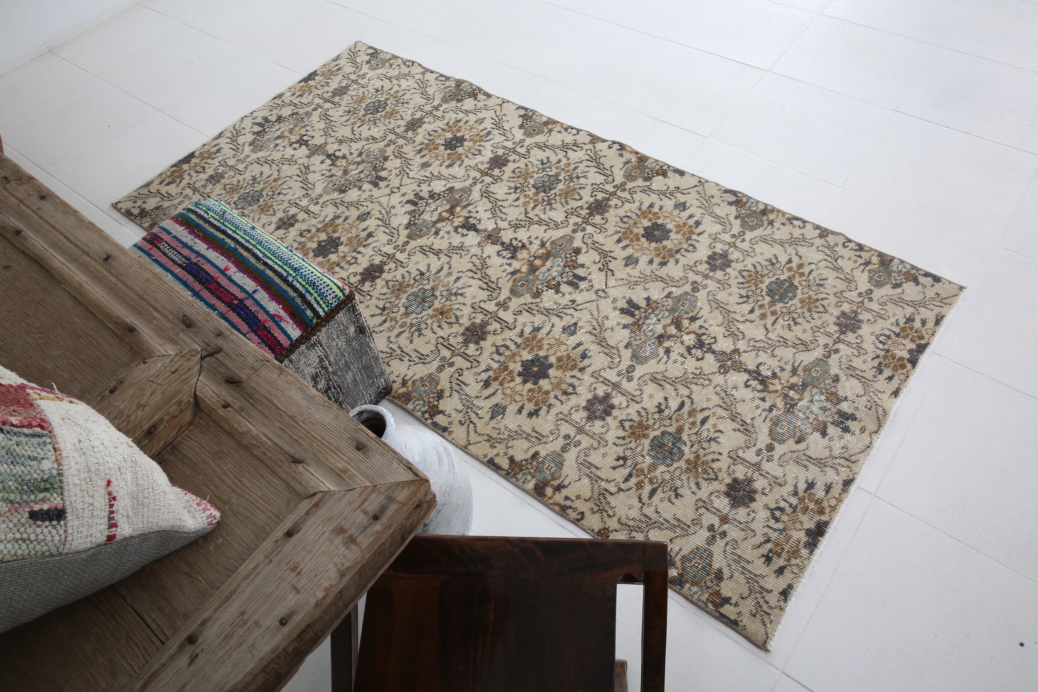 Hand-Made Turkish Vintage Rug 3'4" x 6'9" ft Mini Rug