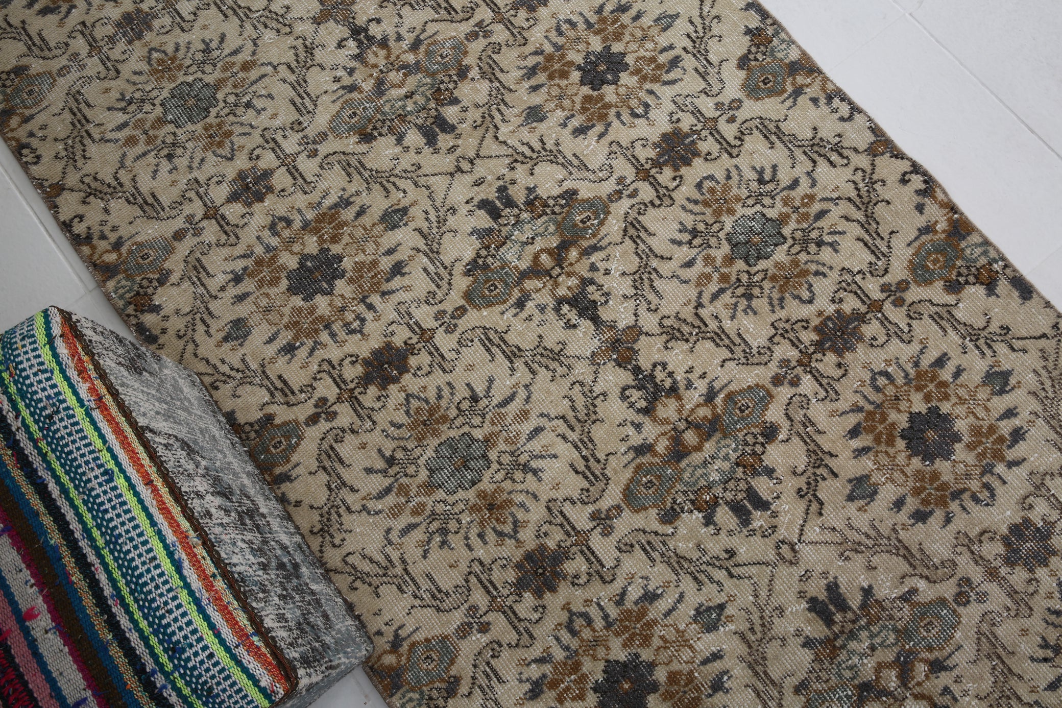 Hand-Made Turkish Vintage Rug 3'4" x 6'9" ft Mini Rug