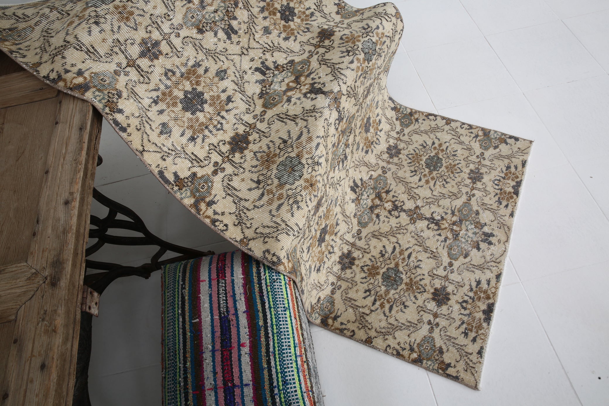 Hand-Made Turkish Vintage Rug 3'4" x 6'9" ft Mini Rug