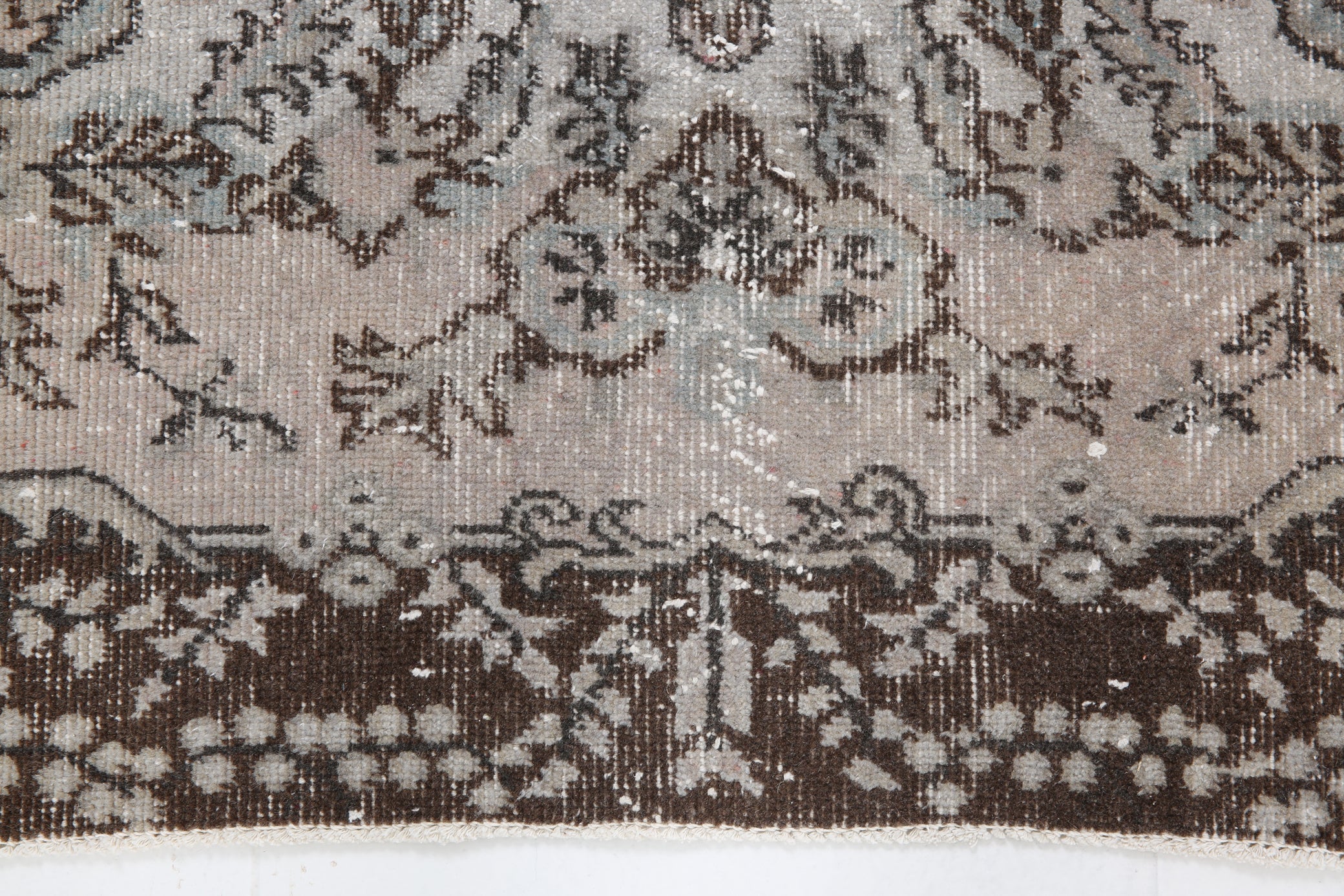 Distressed Vintage Turkish Area Rug with Floral Design 3'10" x 6'10" ft,Black