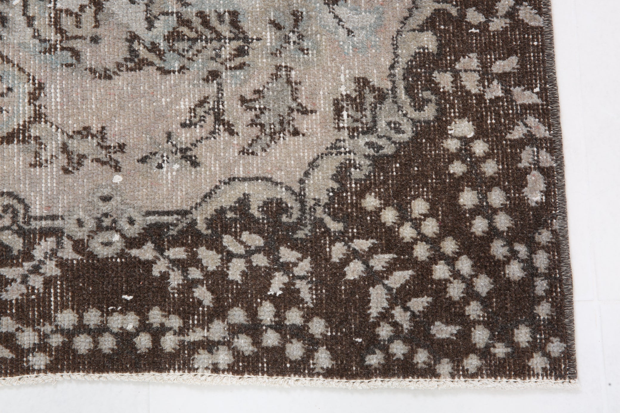 Distressed Vintage Turkish Area Rug with Floral Design 3'10" x 6'10" ft,Black