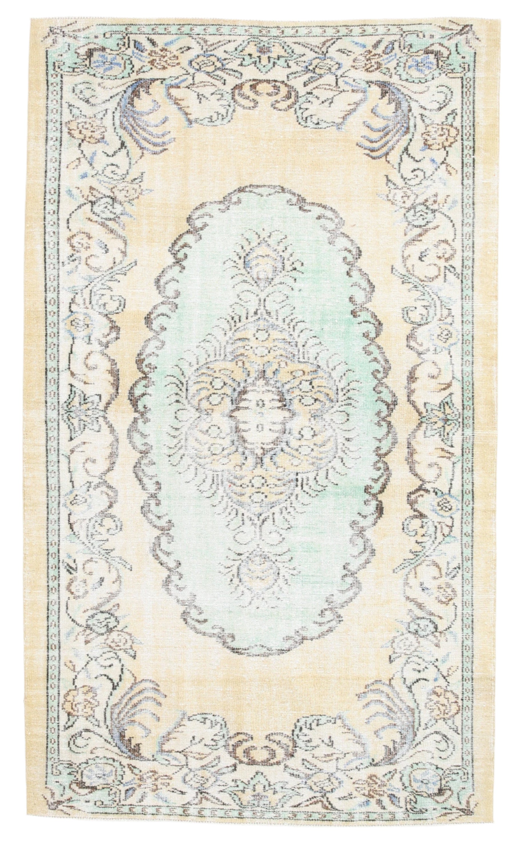 Turkish Vintage Wool Livingroom Rug, Beige, 5'4" x 9'3" ft