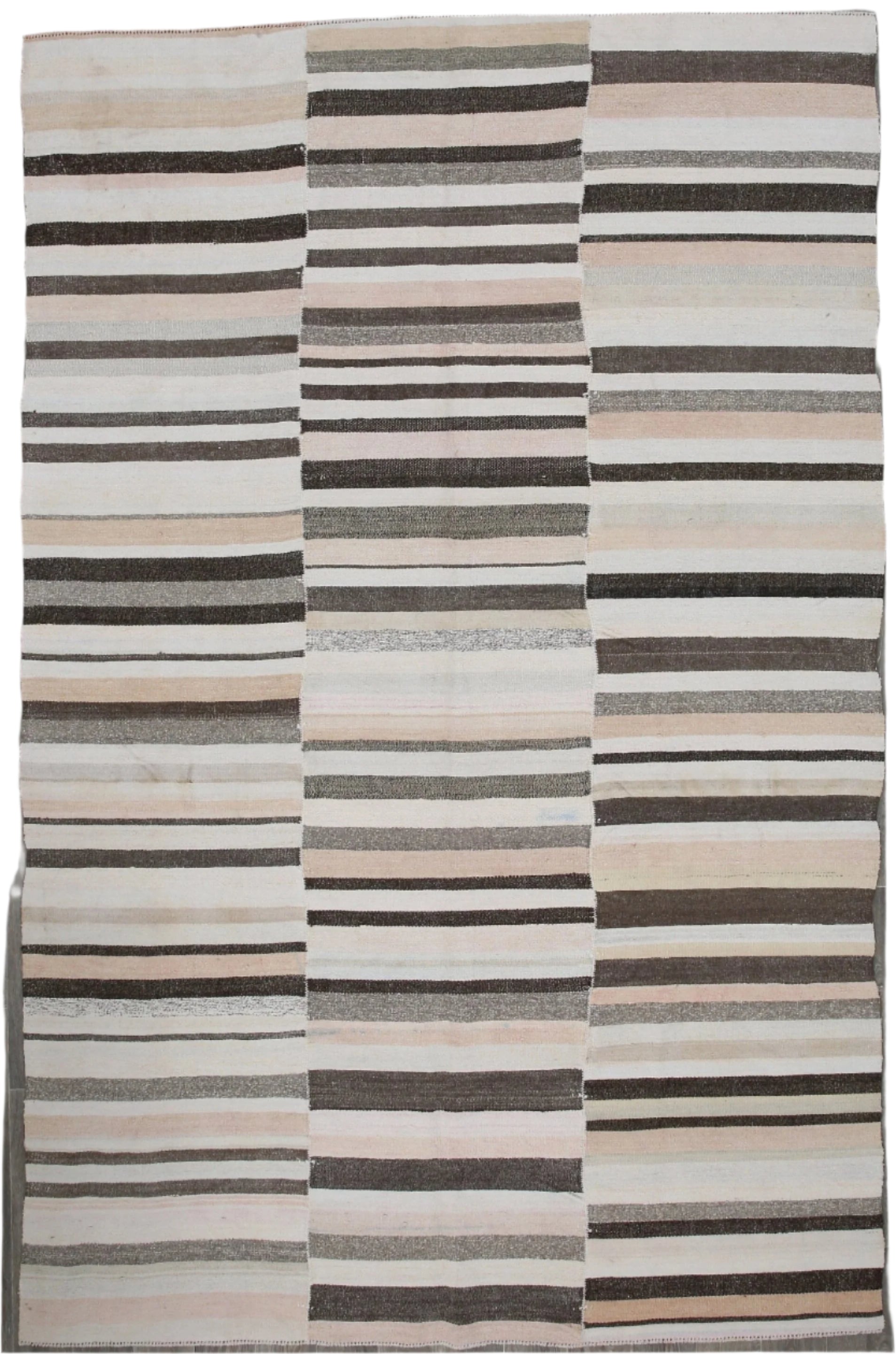 Handwoven Hemp Kilim Area Rug Modern, Horizontal Stripes 7'6" x 11'7" ft