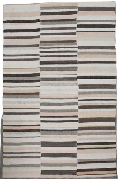 Handwoven Hemp Kilim Area Rug Modern, Horizontal Stripes 7'6" x 11'7" ft