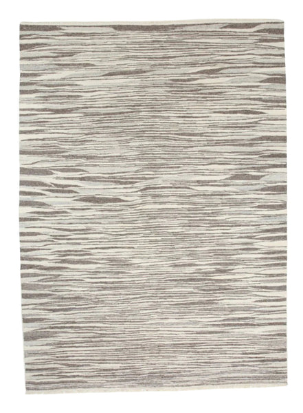 Handwoven Modern Gray Beige Striped Area Kilim Rug 7'10" x 10'8" ft