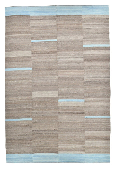 Geometric Gray & Blue Kilim Handwoven Wool Rug Light Blue stripes 8'3" x 12'11" ft
