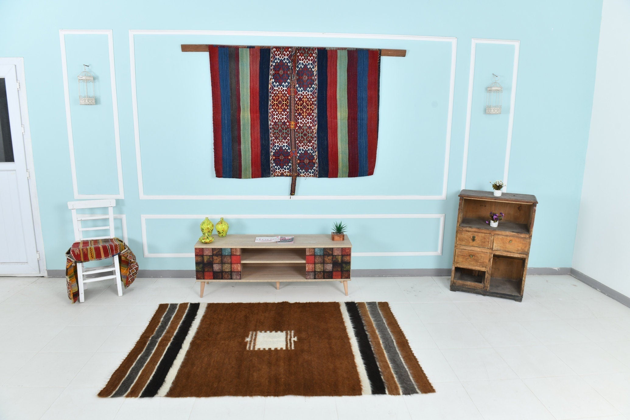 Turkish Angora Kilim Rug 4’6’ x 6’3’
