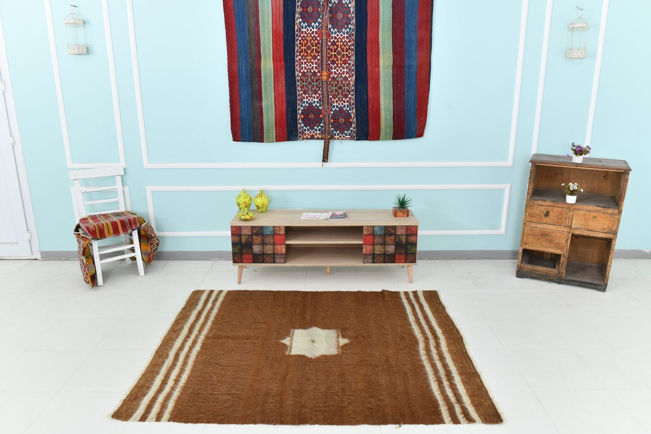 Turkish Angora Kilim Rug 4’9’ x 5’11’