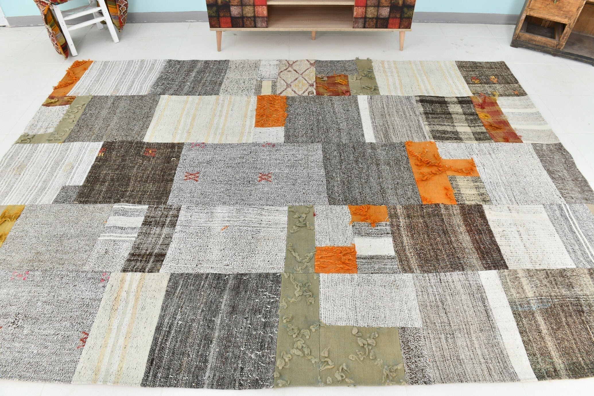 Turkish Flatweave Patchwork Rug 9’11’ x 6’11’