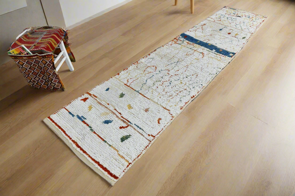 Plush Ivory Wool Hemp Runner Rug Hand‑Knotted Abstract 2'10" x 13'2"