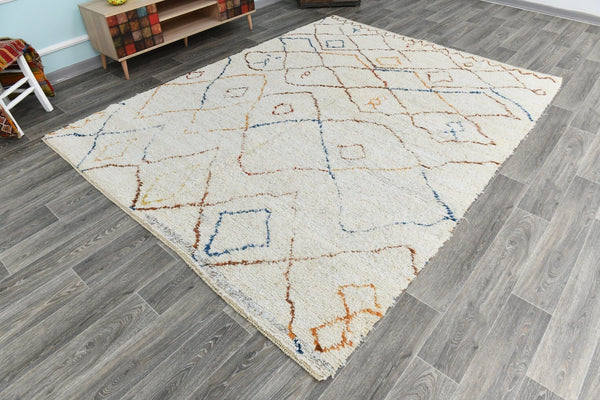 Boho Moroccan Style Hand-Knotted Hemp Shag Rug, Beige – 9'5" x 9'1"