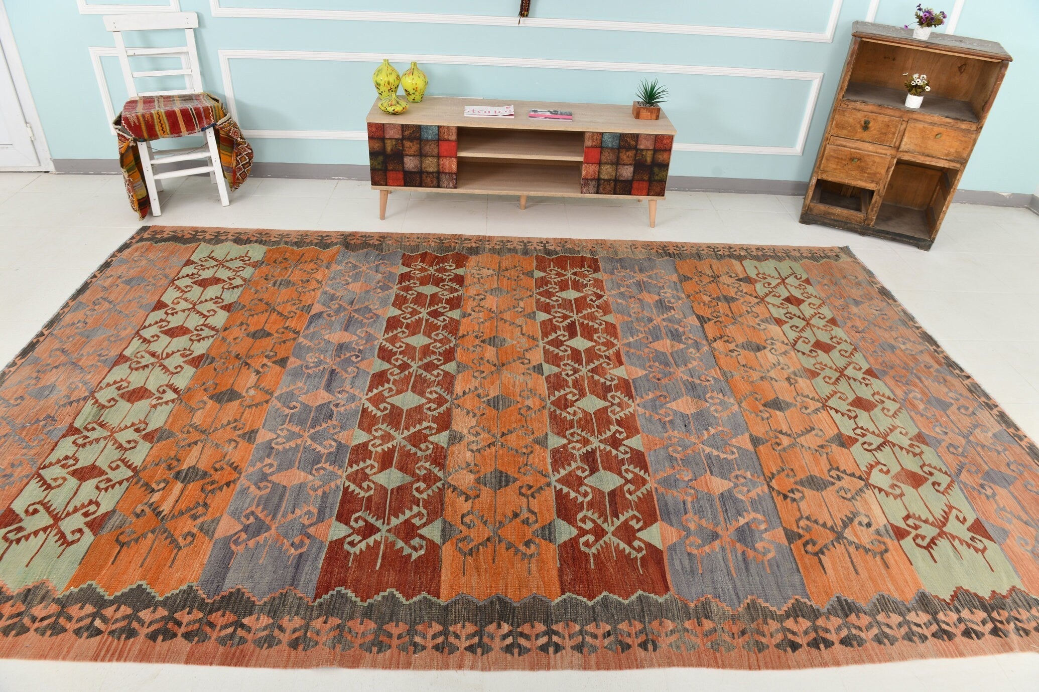 Turkish Kilim Old Rug 11’2’ x 7’1’