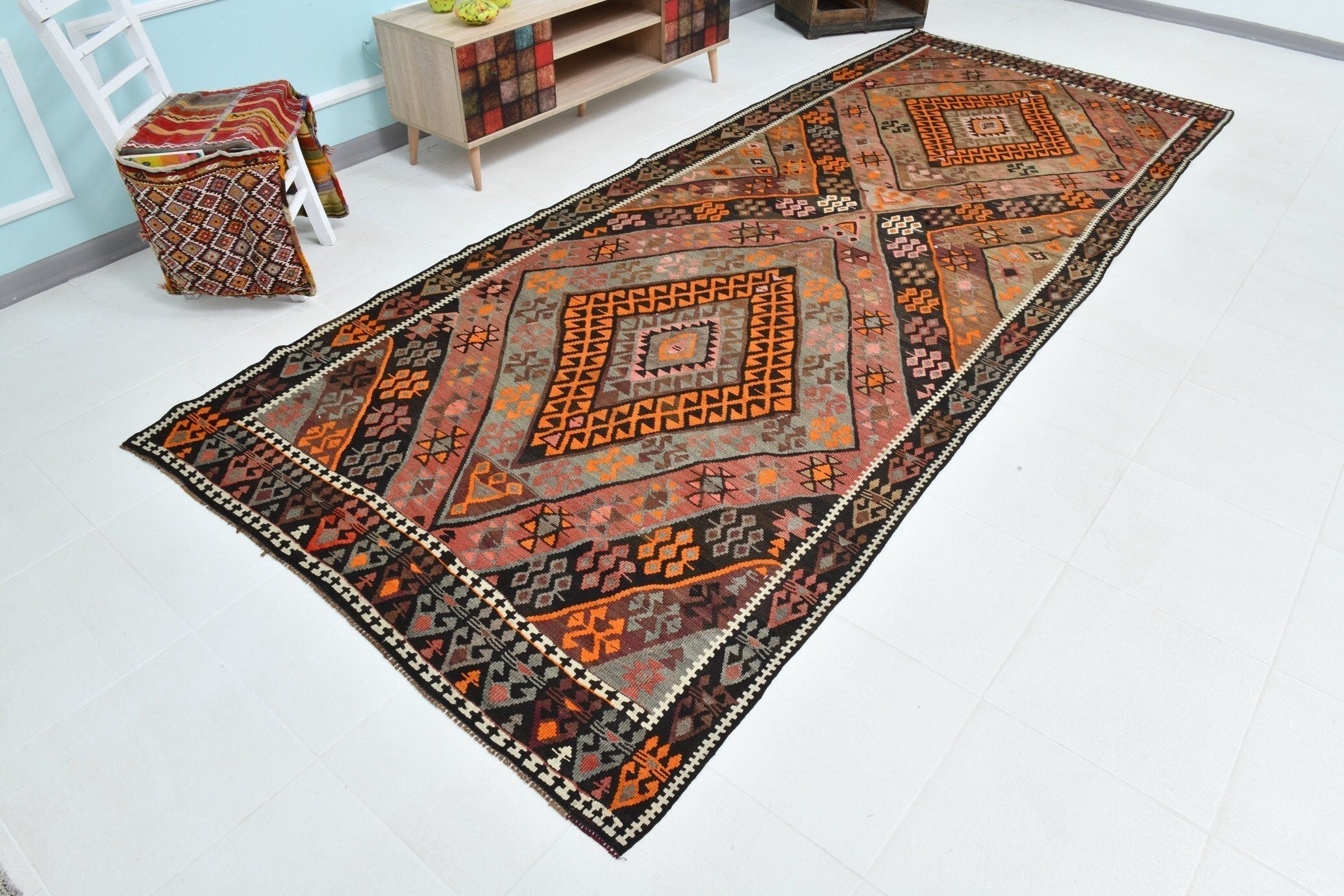 Turkish Kilim Old Rug 12’10’ x 5’1’