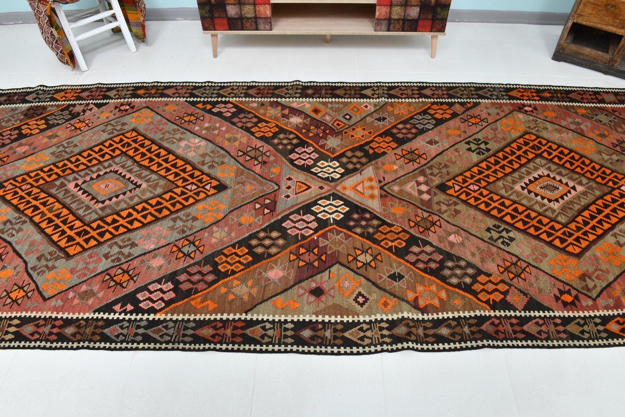 Turkish Kilim Old Rug 12’10’ x 5’1’