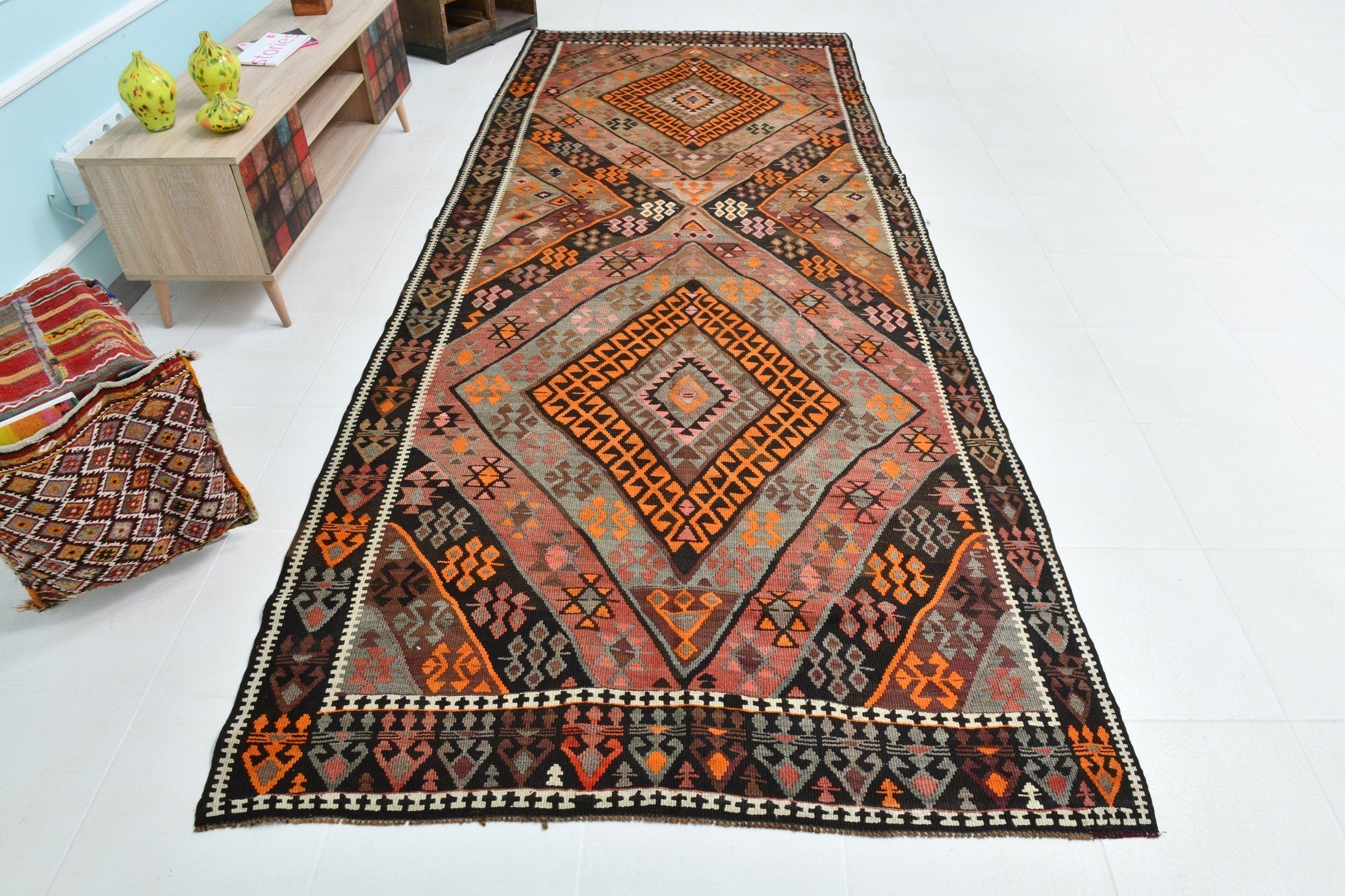 Turkish Kilim Old Rug 12’10’ x 5’1’
