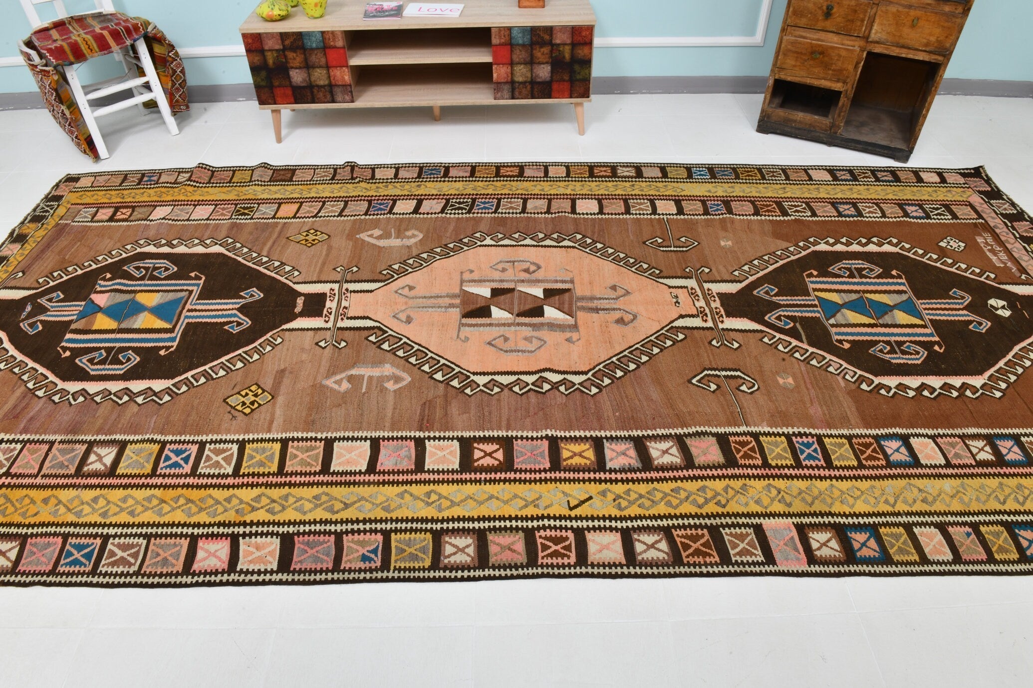 Turkish Kilim Old Rug 12’8’’ x 6’1’’