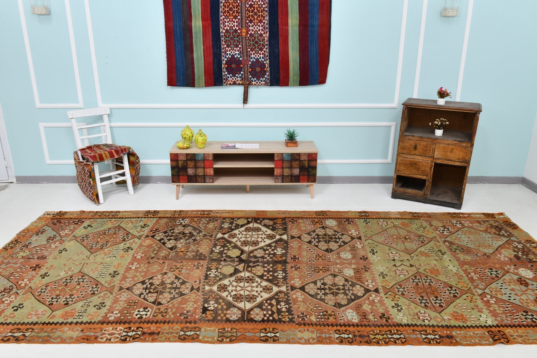 Turkish Kilim Old Rug 13’2’ x 5’9’