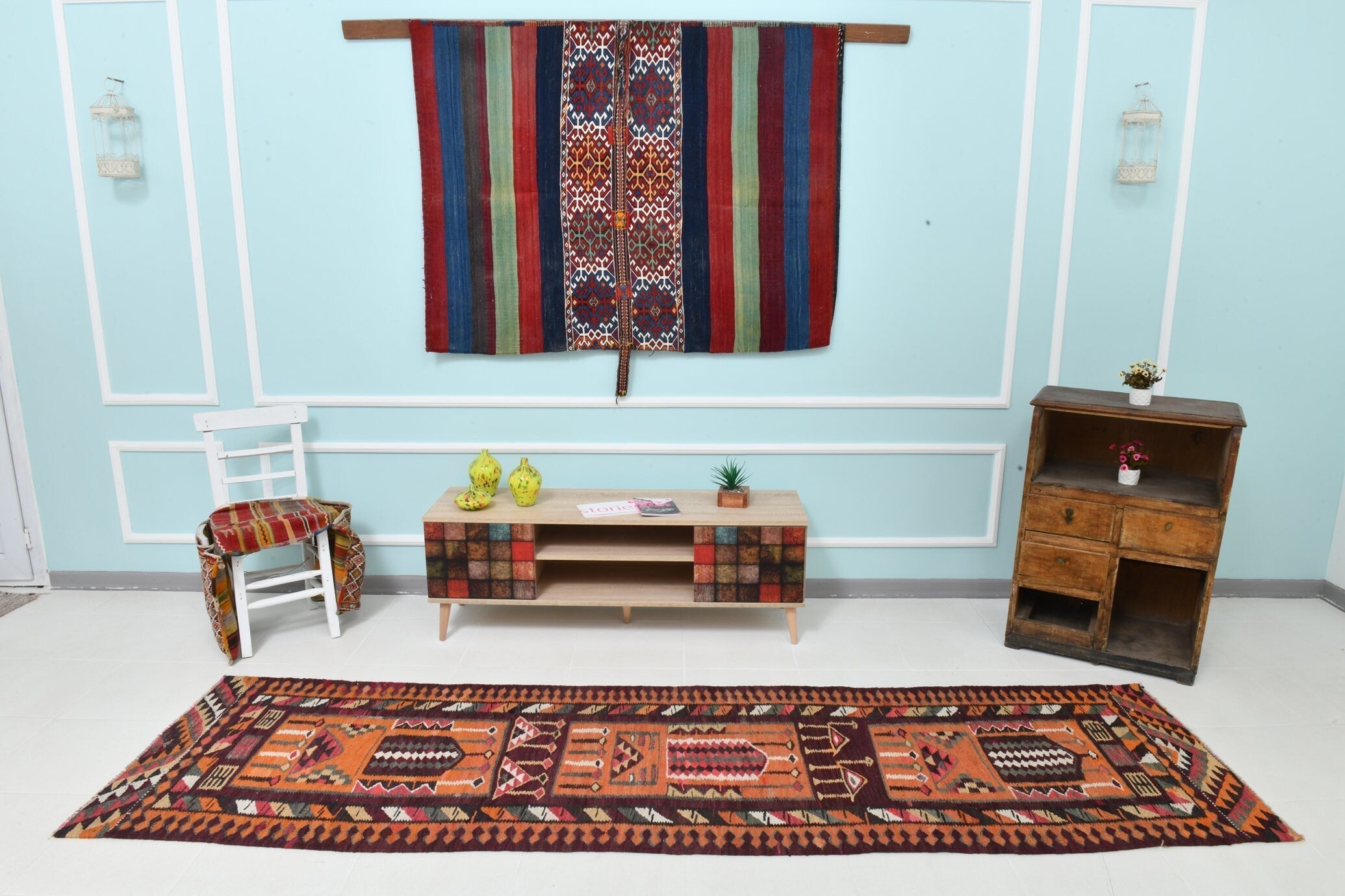 Turkish Kilim Old Rug 2’10’ x 10’6’