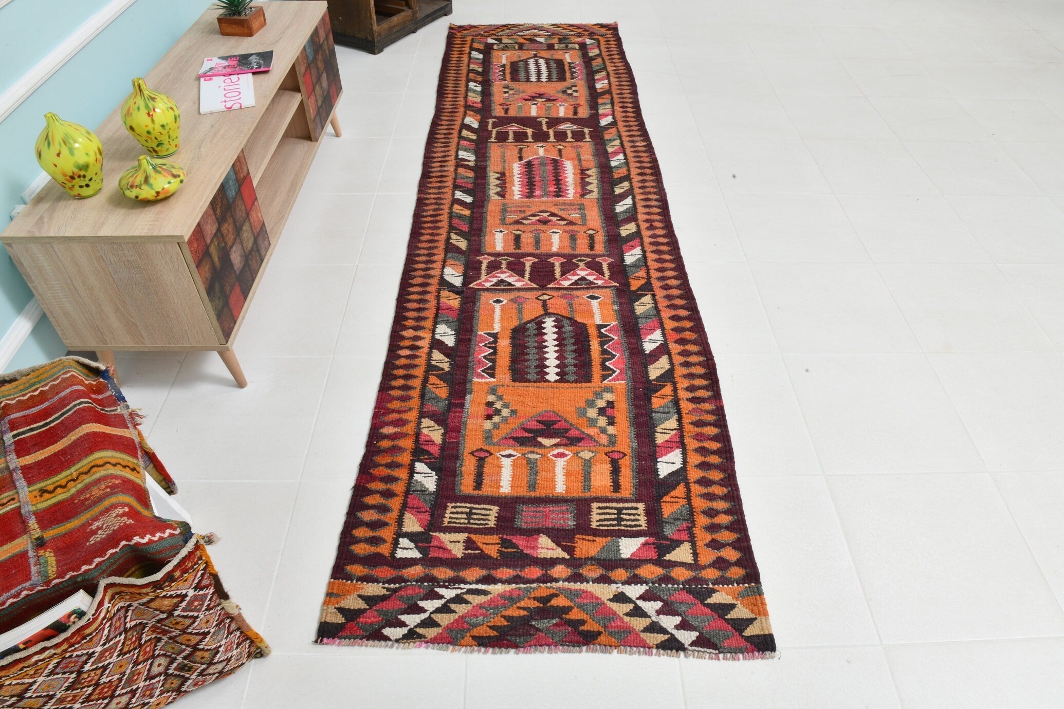 Turkish Kilim Old Rug 2’10’ x 10’6’