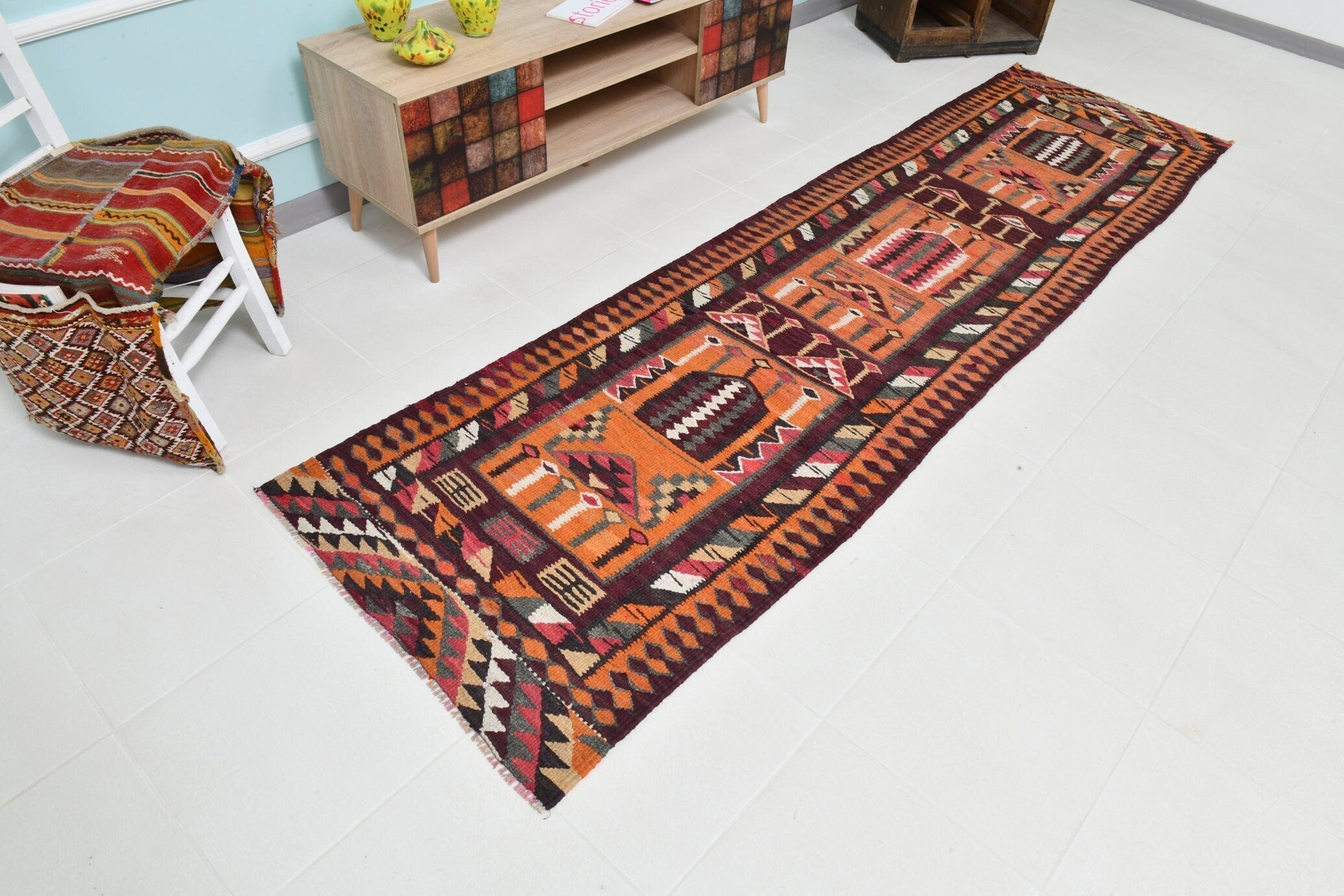Turkish Kilim Old Rug 2’10’ x 10’6’