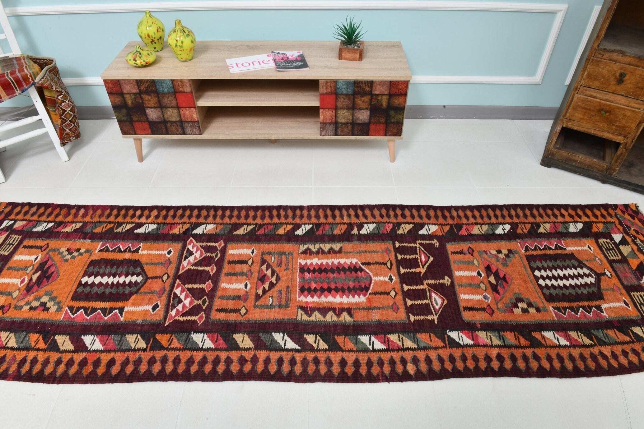 Turkish Kilim Old Rug 2’10’ x 10’6’