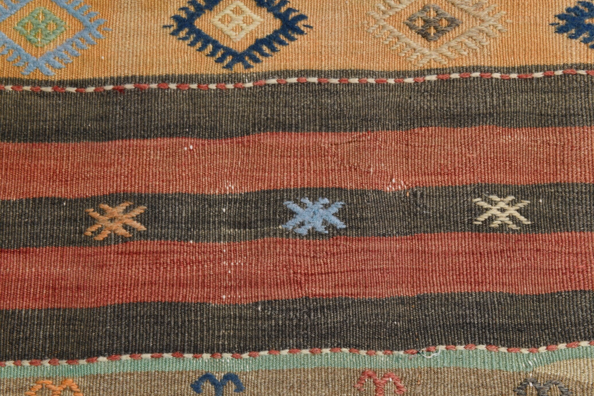 Turkish Kilim Old Rug 2’10’ x 11’9’ Red Brown Striped Anatolian