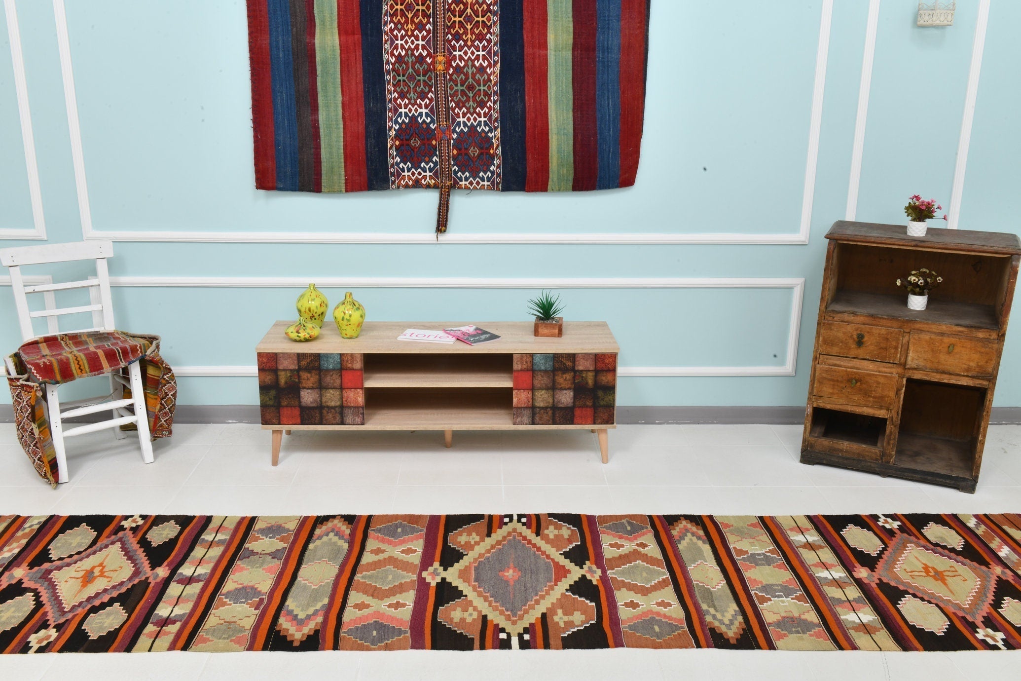 Turkish Kilim Old Rug 2’8’ x 13’4’