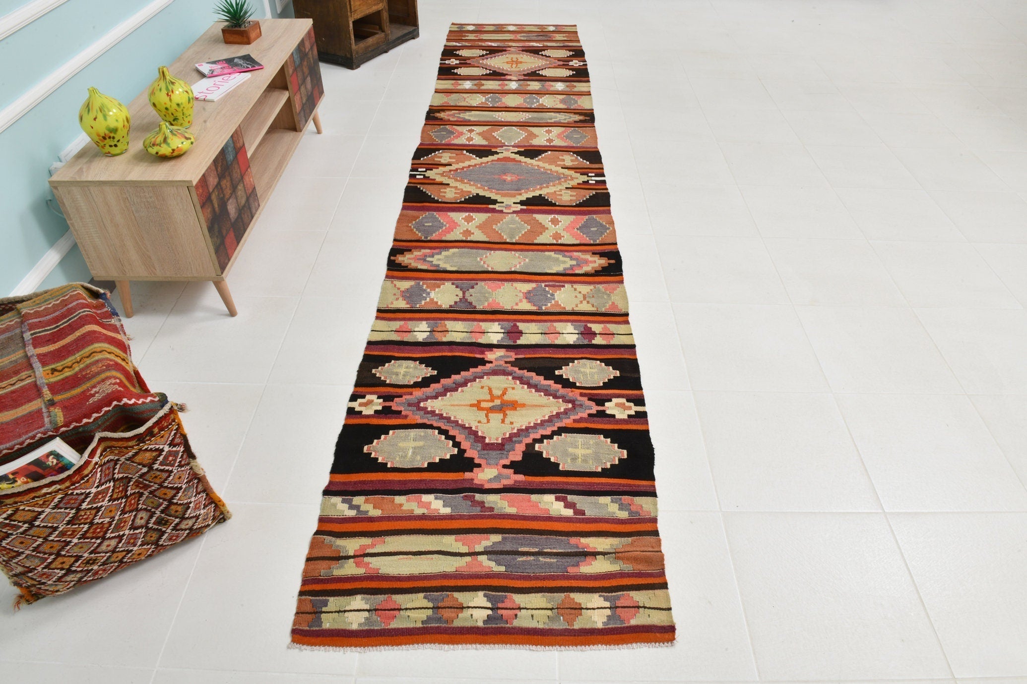 Turkish Kilim Old Rug 2’8’ x 13’4’