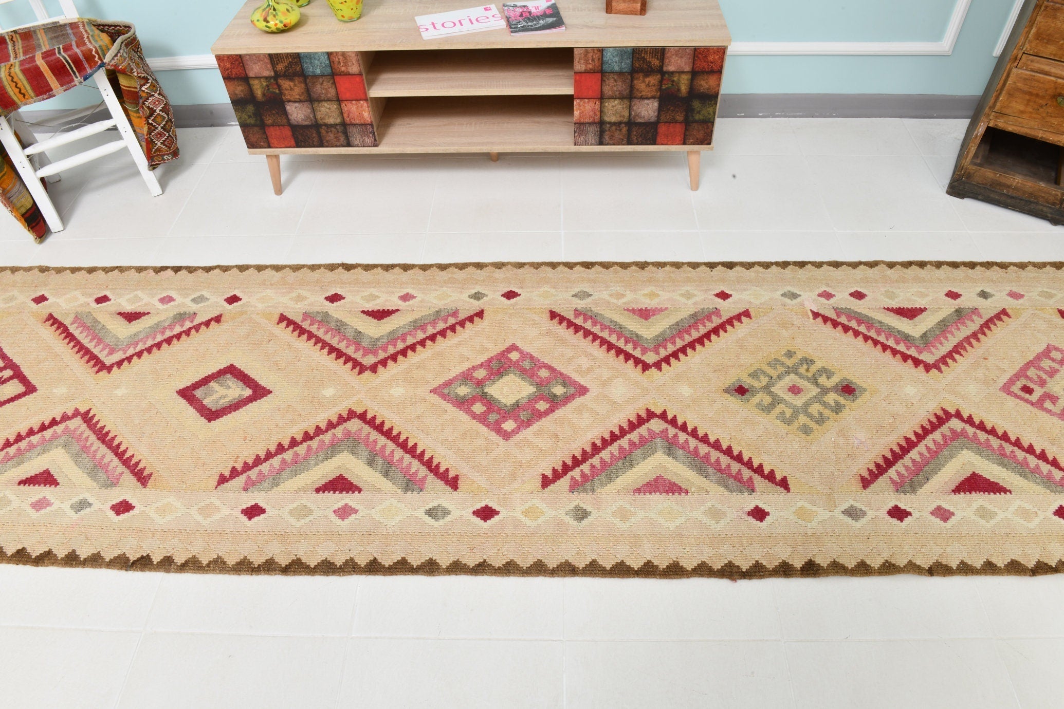 Turkish Kilim Old Rug 3’1’ x 12’2’