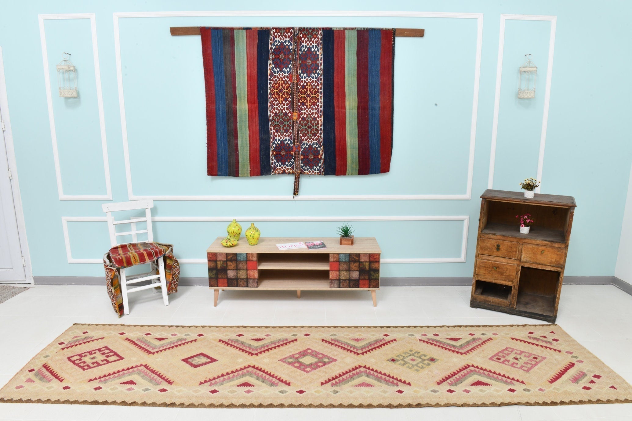 Turkish Kilim Old Rug 3’1’ x 12’2’