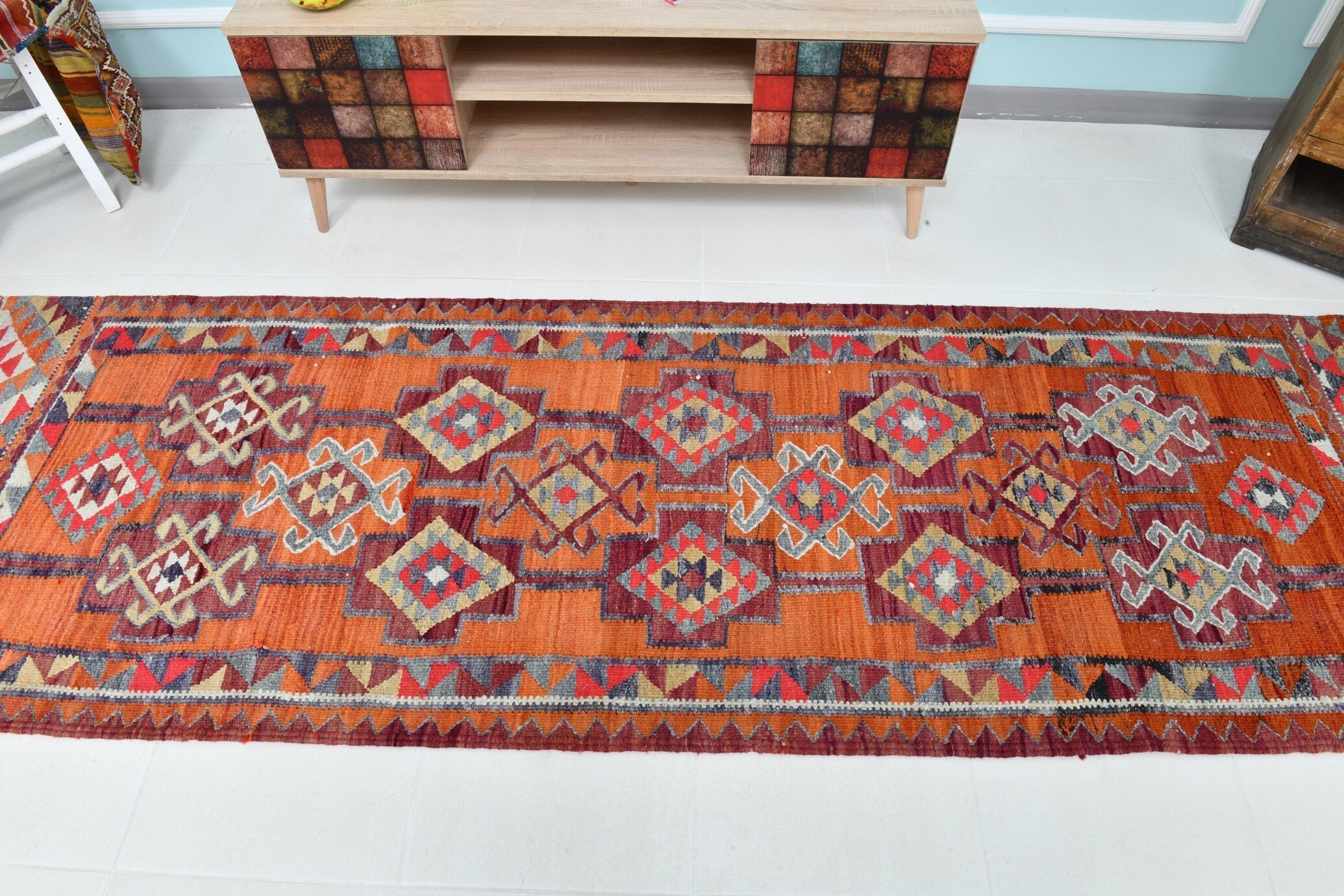 Turkish Kilim Old Rug 3’1’ x 9’10’