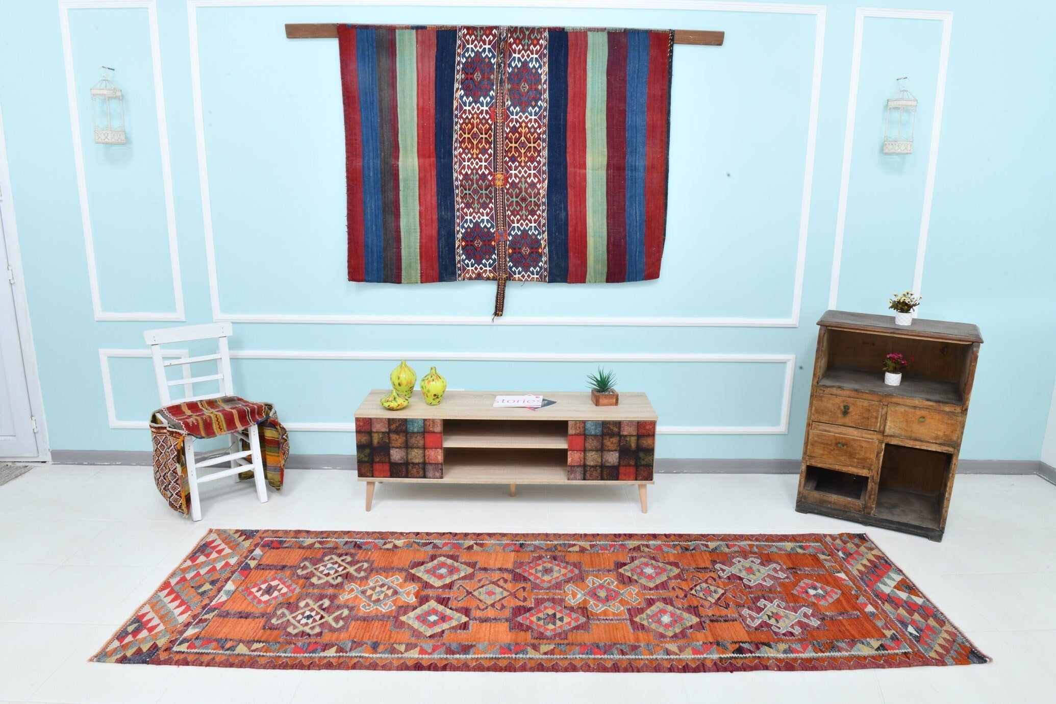 Turkish Kilim Old Rug 3’1’ x 9’10’