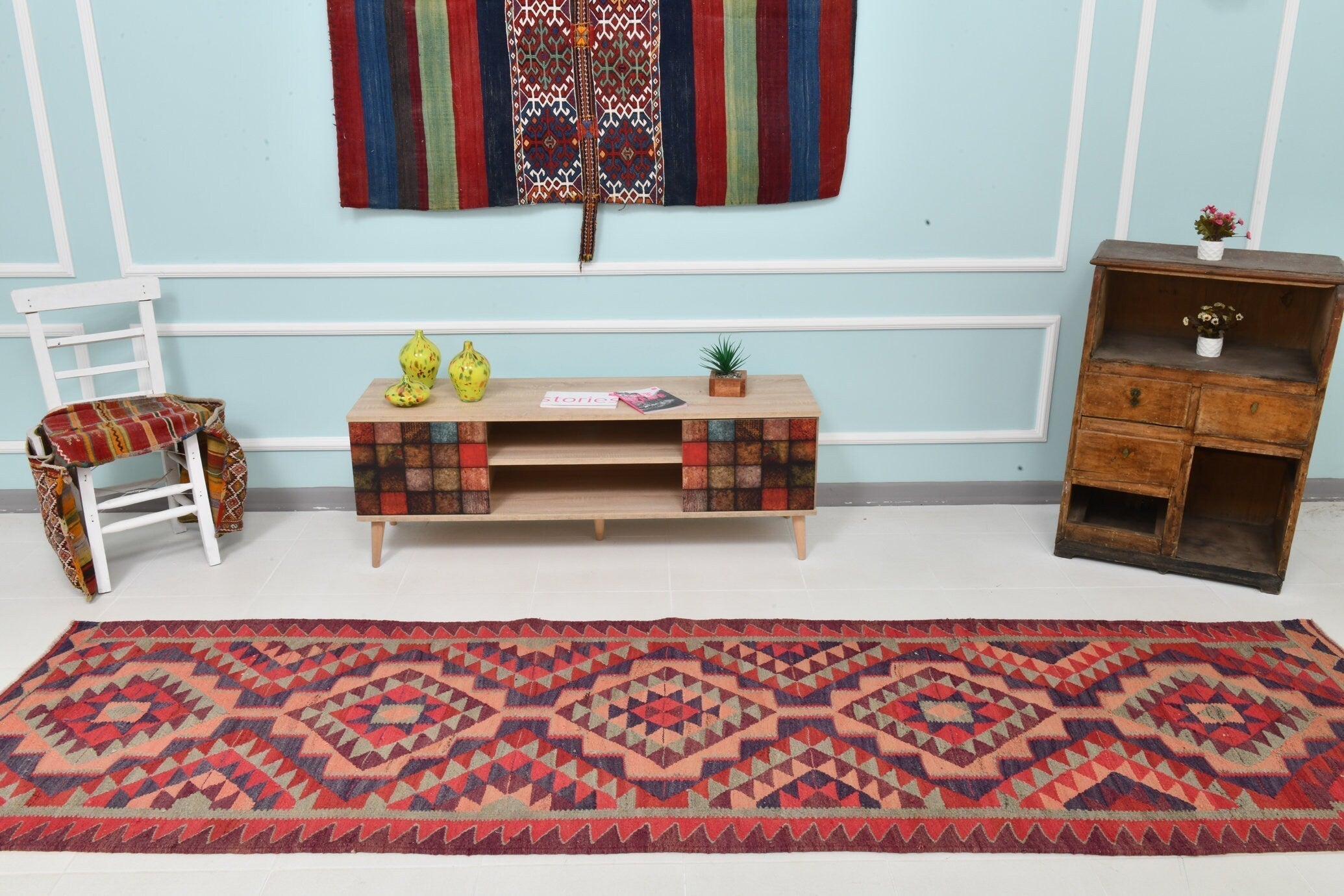 Turkish Kilim Old Rug 3’3’ x 11’3’