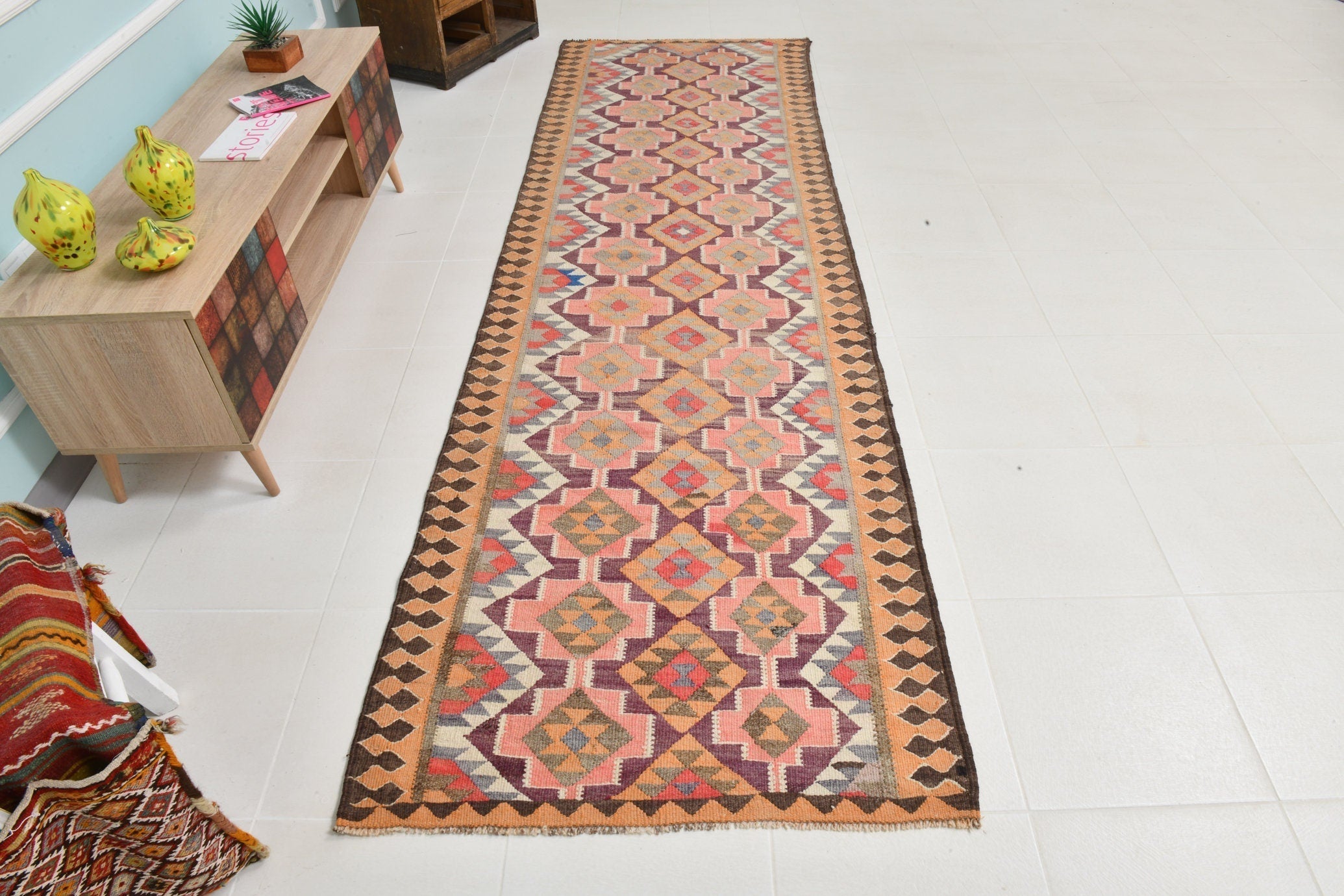 Turkish Kilim Old Rug 3’4’ x 10’11’