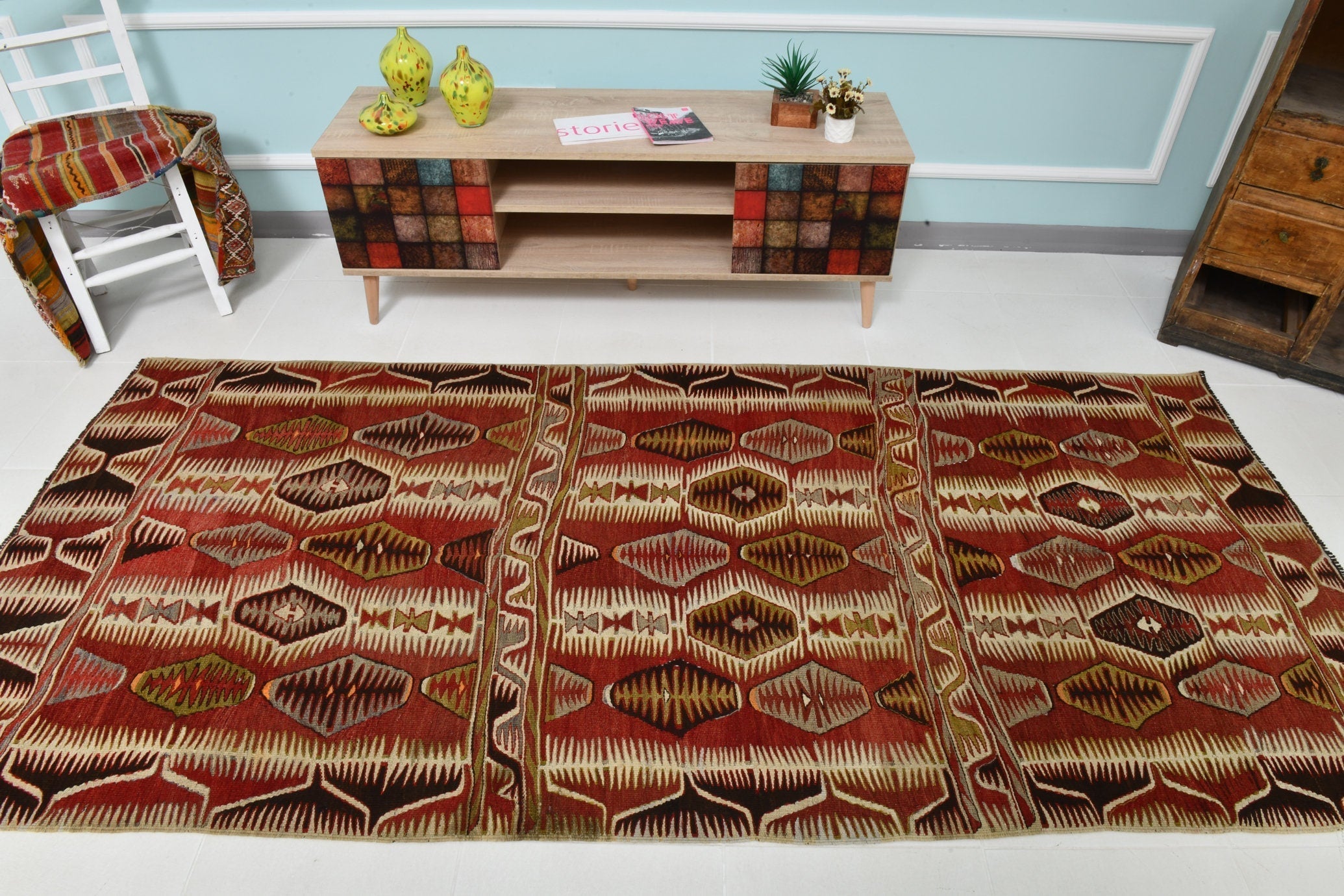 Turkish Kilim Old Rug 4’1’’ x 8’12’’