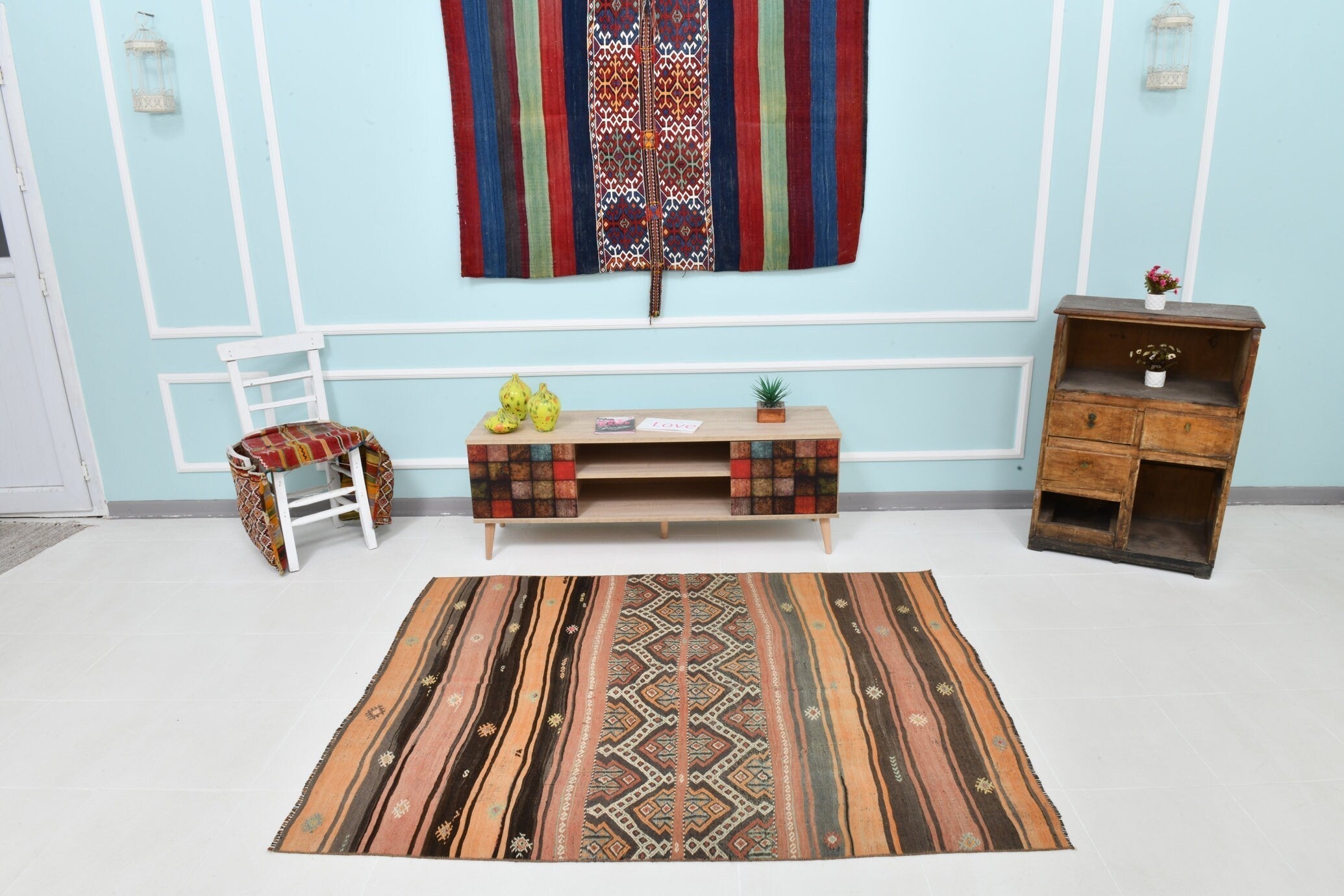 Turkish Kilim Old Rug 4’10’’ x 6’0’’