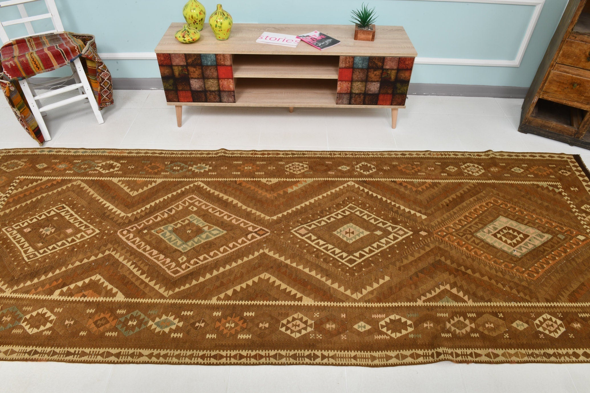 Turkish Kilim Old Rug 4’2’ x 11’3’