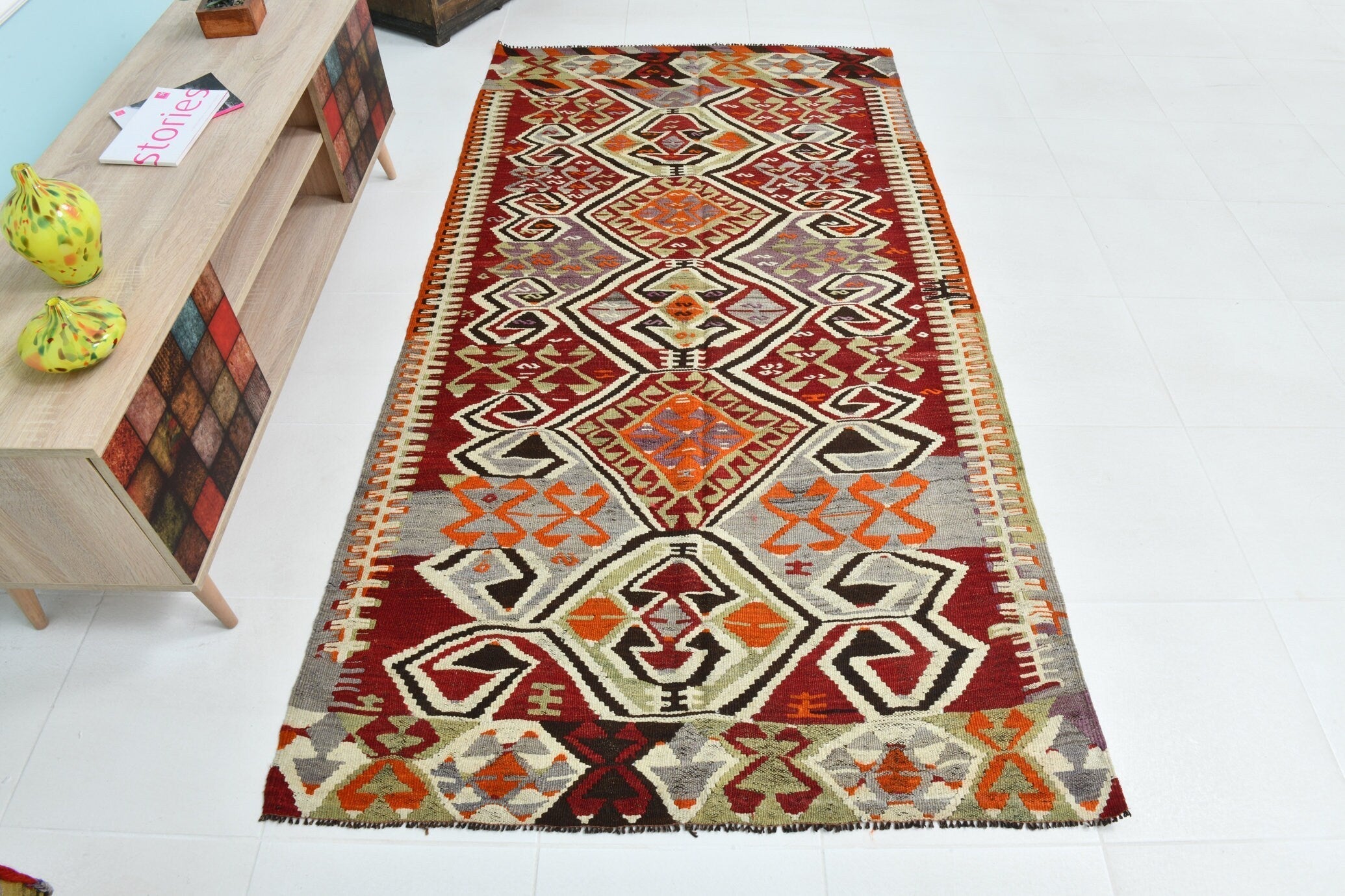 Turkish Kilim Old Rug 4’2’ x 7’11’