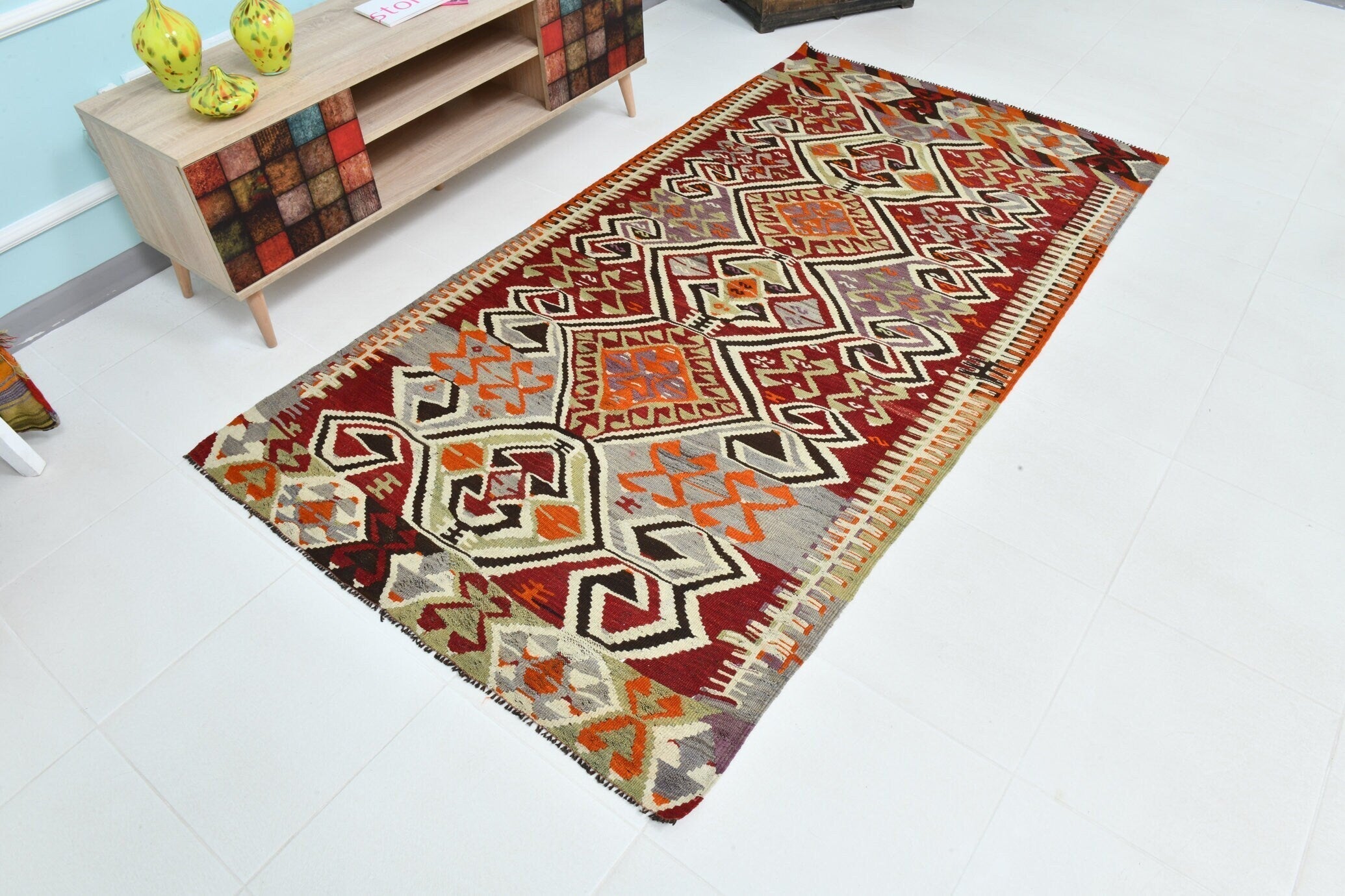 Turkish Kilim Old Rug 4’2’ x 7’11’