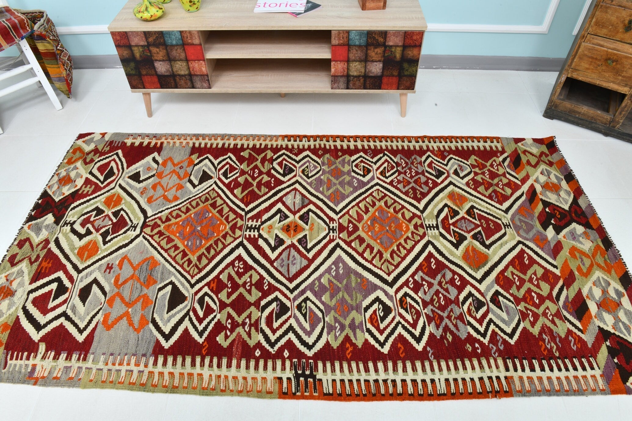 Turkish Kilim Old Rug 4’2’ x 7’11’