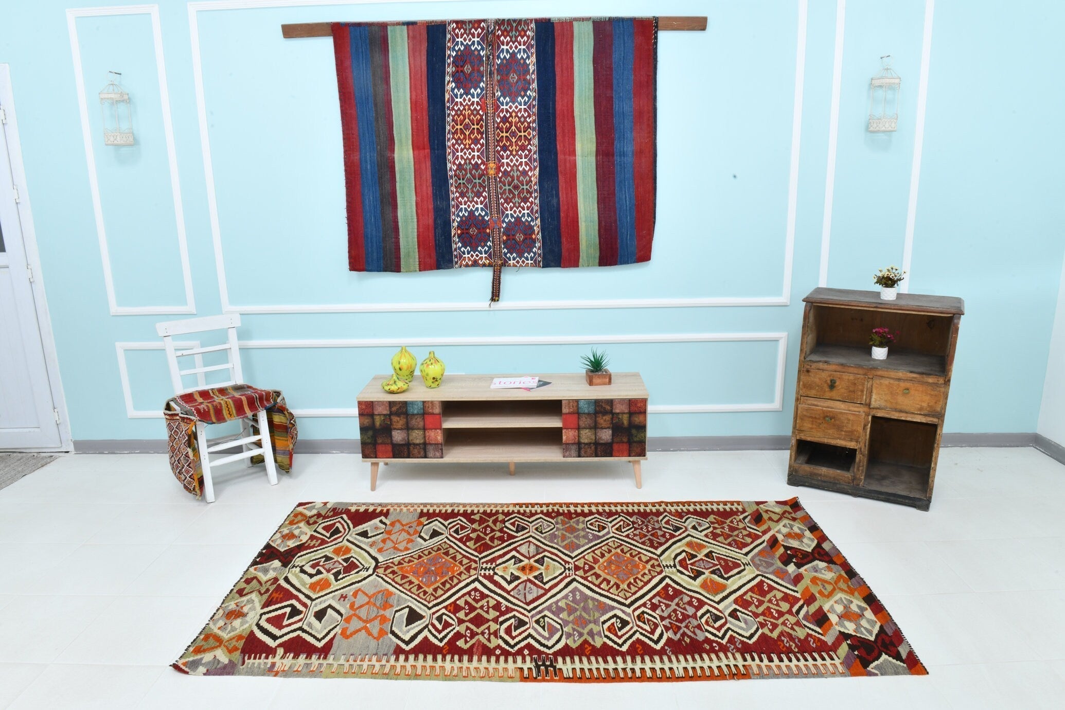 Turkish Kilim Old Rug 4’2’ x 7’11’
