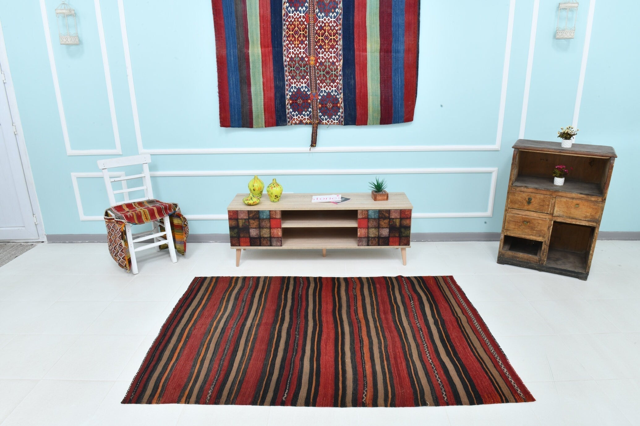 Turkish Kilim Old Rug 4’4’’ x 6’6’’
